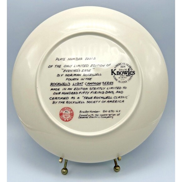 VINTAGE Knowles Norman Rockwell “Evening’s Ease” 8" Wall Plate 1985 w/ Box & COA - Picture 2 of 11